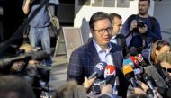 BELGRADE, SERBIA - APRIL 02: Serbian Prime Minister and presidential candidate Aleksandar Vucic (C) at Novi Beograd district in Belgrade, Serbia on April 02, 2017. (Samir Yordamoviç - Anadolu Agency).