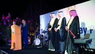 Minister of Economy and Commerce, H E Sheikh Ahmed bin Jassim bin Mohammed Al Thani and Minister of Municipality and Environment, H E Mohammed bin Abdullah Al Rumaihi with British Ambassador Ajay Sharma at the function.
