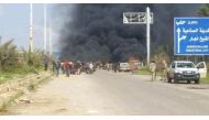 Still image shows a cloud of black smoke rising from vehicles in the distance in what is said to be Aleppo's outskirts, Syria April 15, 2017. Social Media Website via Reuters TV.