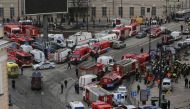 General view of emergency services attending the scene outside Sennaya Ploshchad metro station, following explosions in two train carriages in St. Petersburg, Russia April 3, 2017. REUTERS/Anton Vaganov