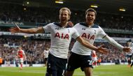 Tottenham's Harry Kane celebrates scoring their second goal with Dele Alli. Reuters / Paul Childs
