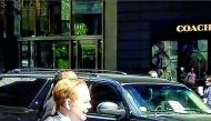Melissa McCarthy stands on a mobile lectern as she is filmed portraying White House spokesman Sean Spicer for an upcoming episode of Saturday Night Live on the west side of midtown Manhattan, in New York City, New York.