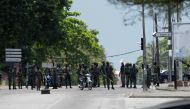 Mutinying soldiers stand next to their camp as they protest over a pay dispute in the centre of the commercial capital Abidjan, Ivory Coast, May 12, 2017. REUTERS/Luc Gnago