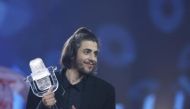 Portugal's Salvador Sobral celebrates after winning the grand final of the Eurovision Song Contest 