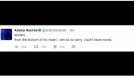 A tweet from U.S. singer Ariana Grande is seen as she makes her first comment since a bombing at her concert in Manchester, England, May 23, 2017. Ariana Grande/Twitter/via Reuters TV 