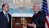 U.S. Secretary of State Rex Tillerson (R) talks to the media about the withdrawal from the Paris Climate Agreement next to Brazilian Foreign Minister Aloysio Nunes Ferreira at the State Department in Washington, U.S., June 2, 2017. REUTERS/Yuri Gripas