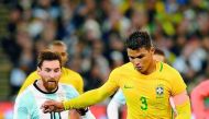 Action from Argentina's friendly against Brazil at the Melbourne Cricket Ground yesterday.