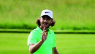 Tommy Fleetwood of England reacts after making a birdie on the 10th green during the first round of the 2017 US Open at Erin Hills in Hartford, Wisconsin