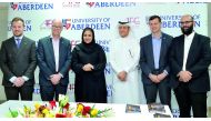 The Chief Executive Officer of AFG College with the University of Aberdeen,  Dr Sheikha Aisha bint Faleh Al Thani (third left), and other officials during the open event at AFG College yesterday. Pic: Kammutty VP / The Peninsula