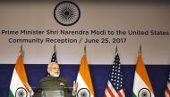 This handout photograph from the Indian Press Information Bureau (PIB) taken on June 25, 2017 shows Indian Prime Minister Narendra Modi attending a reception to meet members of the Indian community in the United States, in Washington DC on June 25, 2017. 