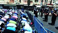 Palestinian pray outside Damascus Gate, yesterday. 
