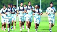 Al Arabi SC players pose for a photograph prior to their departure to Slovenia where they will attend a 25-day pre-season training camp as they step up preparations for Qatar Stars League 2017-2018 season.