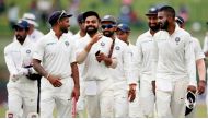 India's captain Virat Kohli celebrates with his teammates after they won the match and the test cricket series against Sri Lanka. (REUTERS/Dinuka Liyanawatte)
