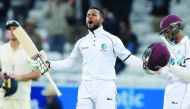 West Indies’ Shai Hope reacts after winning the second Test match against England on the fifth day at Headingley cricket ground in Leeds, northern England, yesterday.