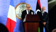 French Foreign Affairs Minister Jean-Yves Le Drian (left) with his Libyan counterpart Mohamed Taha Siala during a joint press conference  in Tripoli yesterday.