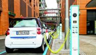 Electric cars seen charging up at a power station in Denmark in this file picture.