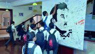 Students of Birla Public School expressing their love for Emir H H Sheikh Tamim bin Hamad Al Thani and recording on canvas their school’s solidarity with Qatar on the day of reopening. 