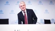 Heinrich Hiesinger, chairman of German industrial group ThyssenKrupp arrives for a press conference in Essen, western Germany, on September 20, 2017. AFP / dpa / Marcel Kusch