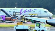 A VIM-AVIA plane is seen parked at Moscow's Domodedovo airport on September 26, 2017. Tens of thousands of passengers were stranded on September 26, 2017 as the Russian private airline said it could no longer operate without state help and tour operators 