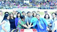 School officials and guests at a cake cutting ceremony. Pic: Victor Magnipes