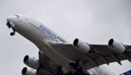 An Airbus A380 airplane performing at the International Paris Airshow in Le Bourget, north of Paris, on June 18, 2015 (AFP / MIGUEL MEDINA)