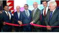 Minister of Culture and Sport H E Salah bin Ghanem Al Ali cutting the ribbon to open the 8th Aspire4Sport Exhibition and Congress at Chelsea’s Stamford Bridge Stadium in London yesterday. 