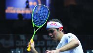 Diego Elias of Peru in action against James Willstrop of England during their Qatar Classic 2017 match at the Khalifa International Tennis and Squash Complex in Doha yesterday. Pictures: Anvar Sadath