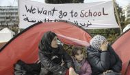 Refugees are seen as they hold a press conference following ending their hunger strike held to meet with their families in Europe on November 14, 2017 in Athens, Greece. (Ayhan Mehmet- Anadolu Agency)