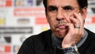 (FILES) This file photo taken on November 9, 2017 shows Wales' head coach Chris Coleman as he gives a press conference at the Stade de France stadium in Saint-Denis, north of Paris, on the eve of the of the friendly football match against France.  AFP / F