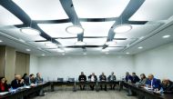 Members of the delegation of the Syrian Negotiation Commission (SNC) attend a meeting with United Nations Deputy Special Envoy for Syria Ramzy Ezzeldin Ramzy during the Intra Syria talks in Geneva, Switzerland December 1, 2017. REUTERS/Denis Balibouse