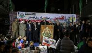 Hamas official Mohammed Abu Asker (C) delivers a speech during the protest against the plan of Jerusalem's recognition at the Jabaliya Refugee Camp in Gaza City, Gaza on December 06, 2017.  Mustafa Hassona - Anadolu 