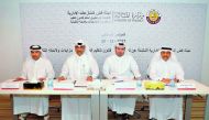 FROM LEFT: Mohamad Ali Al Marri (Supervision and Transparency Authority); Abdul Aziz Zeid Rahid Al Talib, Director of Government Procurement Regulations, Ministry of Finance; Hareb Rashid Hareb Al Muhannadi, Chairman of the Committee; and Ali Said Busherb