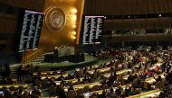 he voting results are displayed on a screen during the emergency special session over Jerusalem held by UN General Assembly in New York, United States on December 21, 2017. (At?lgan Özdil - Anadolu Agency )