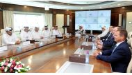 Saad Sherida Al Kaabi, President & CEO of QP and other officials at the press conference yesterday. Abdul Basit / The Peninsula 