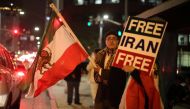People protest in Los Angeles, California, U.S., in support of anti-government protesters in Iran, January 3, 2018. REUTERS/Lucy Nicholson.