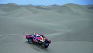 Toyota’s Qatari driver Nasser Al Attiyah and French co-driver Mathieu Baumel compete during the 2018 Dakar Rally yesterday.
