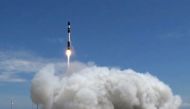 Rocket Lab’s Electron launch vehicle rises from its launch pad in New Zealand. (Rocket Lab via YouTube)
