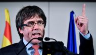 (FILES) This file photo taken on December 22, 2017 shows axed Catalan president Carles Puigdemont speaking after the results of the regional elections in Catalonia at the Square - Brussels Meeting Centre in Brussels. AFP / JOHN THYS