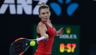 Simona Halep of Romania in action against Caroline Wozniacki (not seen) of Denmark during the women's singles final on day 13 of the 2018 Australian Open at Melbourne Park in Melbourne, Australia on January 27, 2018. Recep ?akar - Anadolu