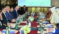 (Left) Yunus-bek Yevkurov, President of the Republic of Ingushetia, and Mohammed bin Towar Al Kuwari, Vice-Chairman of Qatar Chamber with other officials during the meeting with Qatari businessmen held at Sheraton Hotel, yesterday. Pic: Baher Amin/The Pen