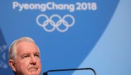 World Anti-Doping Agency (WADA) president Sir Craig Reedie gives a press conference ahead of the Pyeongchang 2018 Winter Olympic Games on February 8, 2018 in Pyeongchang. / AFP / Florian CHOBLET 