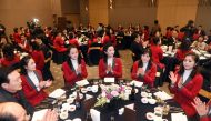 North Korean cheering squad attend a welcome banquet in Inje, South Korea February 7, 2018. Picture taken February 7, 2018. Yonhap via REUTERS