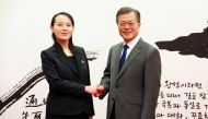South Korean President Moon Jae-in shakes hands with Kim Yo Jong, the sister of North Korea's leader Kim Jong Un, in Seoul, South Korea in this undated photo released by North Korea's Korean Central News Agency (KCNA) February 10, 2018. KCNA/via REUTERS 