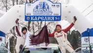 Qatar’s Adel Abdulla  (right) and Nasser Al Kuwari celebrate after the race.