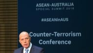 Australia's Home Affairs Minister Peter Dutton speaks at the opening of the Counter Terrorism Conference at being held during the one-off summit of 10-member Association of Southeast Asian Nations (ASEAN) in Sydney, Australia, March 17, 2018. Rick Rycroft