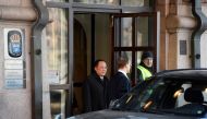 North Korean Foreign Minister Ri Yong Ho (L) leaves the Swedish goverment building Rosenbad in central Stockholm on March 16, 2018. Sweden OUT / AFP / TT News Agency / Vilhelm STOKSTAD 