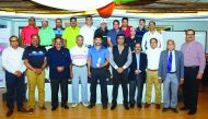 Indian Ambassador to Qatar, P Kumaran (fourth left); C V Rappai, Director & CEO of LG Qatar; Ramesh Bulchandani, GM of Homes r Us; with other officials during the  prize distribution ceremony held as part of the 2nd India Cup Golf Tournament at the Doha G