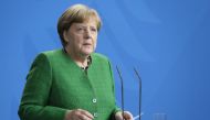 German Chancellor Angela Merkel and Serbian President Aleksandar Vucic (not seen) hold a joint press conference prior to their meeting in Berlin, Germany on April 13, 2018. Cüneyt Karada? - Anadolu 
