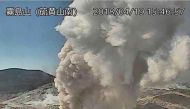 A video grab from the Japan Meteorological Agency's live camera image shows Io Yama erupting in Miyazaki prefecture, on the southwest island of Kyushu, Japan April19, 2018. Japan Meteorological Agency/Handout via REUTERS