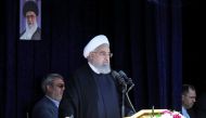 A handout picture provided by the Iranian presidency on May 6, 2018 shows President Hassan Rouhani giving a speech during a rally in the northwestern city of Sabzevar. AFP PHOTO / HO / IRANIAN PRESIDENCY